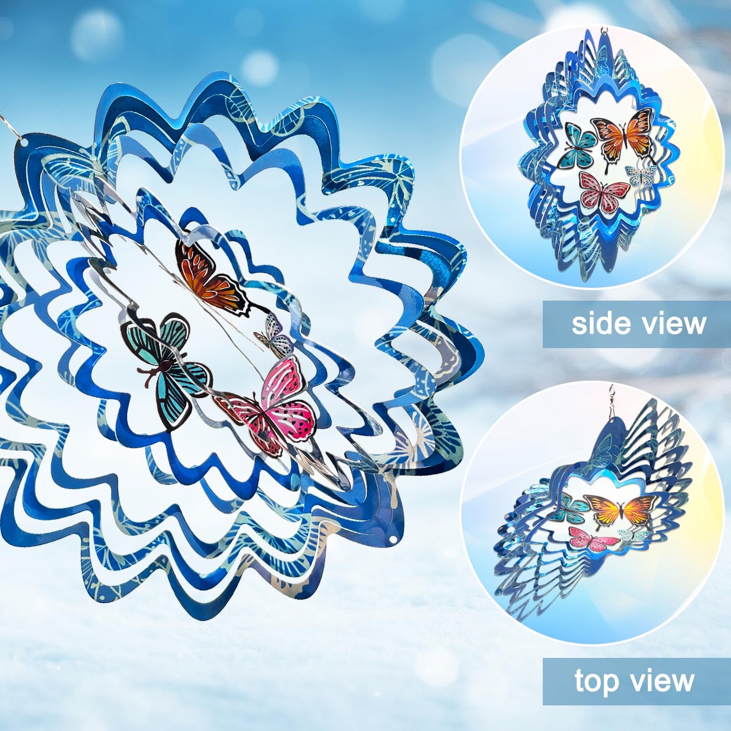 Eiryhope Butterfly Wind Spinner - 12inch Laser-Cut Stainless Steel Wind Spinners | 3D Kinetic Garden Decoration & Yard Art for Outdoor | Butterfly Gifts for Women, Mother, Wife, Grandma & Holidays