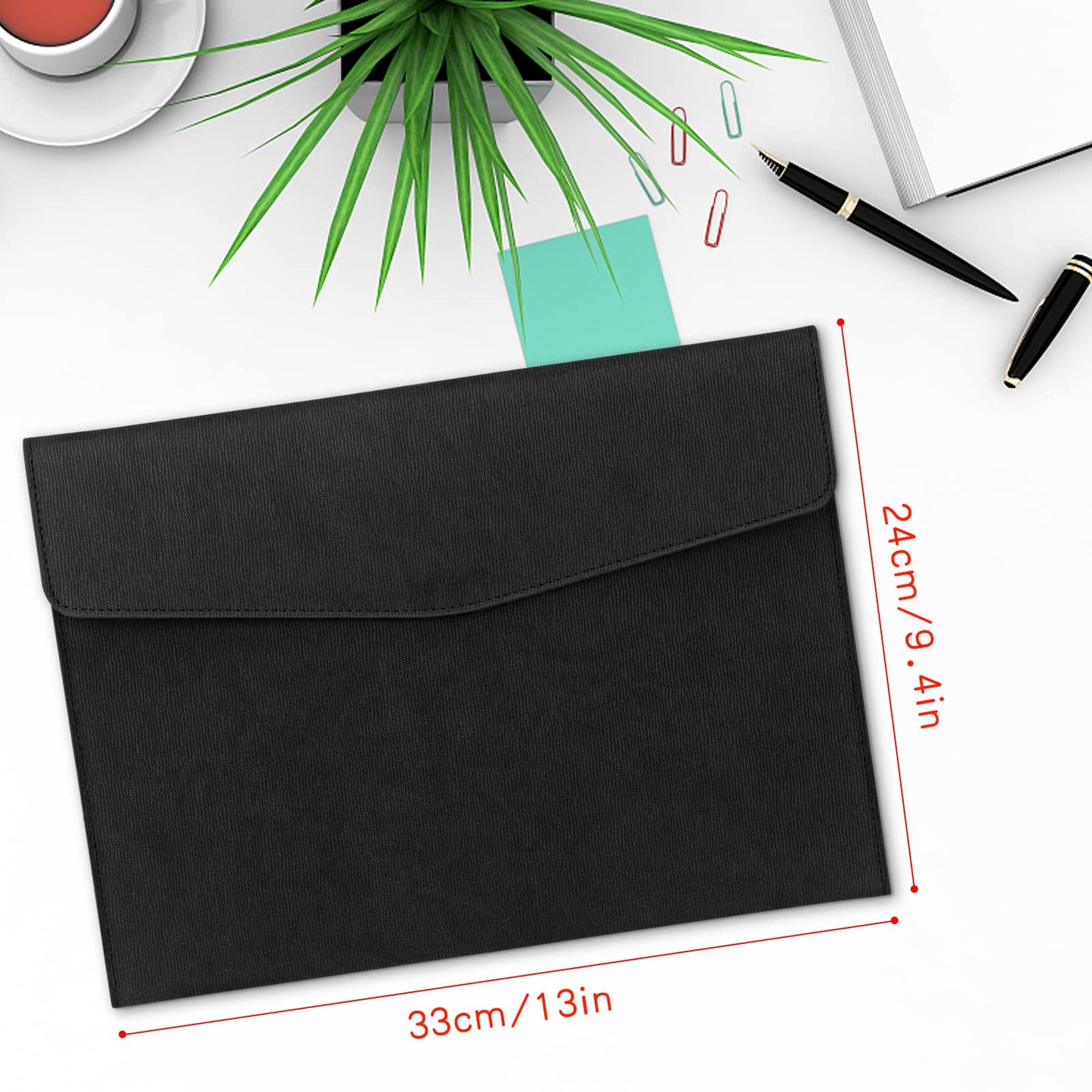 Toplive Document File Folder, Waterproof Thin PU Leather A4 Envelope Folder File Document Organizer Storage Case, Filing Envelope Folder with Magnetic Closure, Black