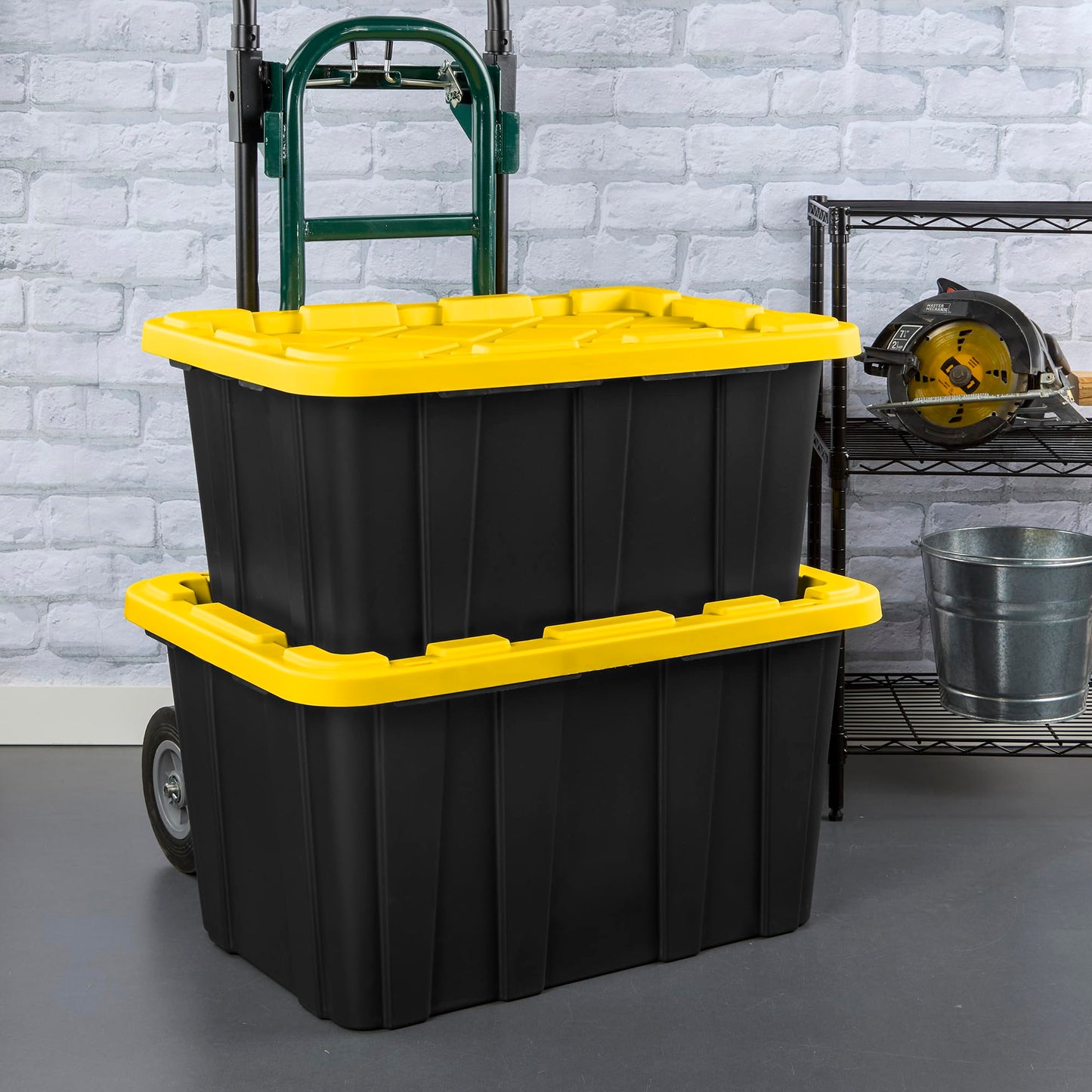 Sterilite 6-Pack Industrial Tote, Plastic Storage Container Bins with Lids, 27 Gallon - Heavy-Duty Organizing Containers for Closet, Bathroom, and Office