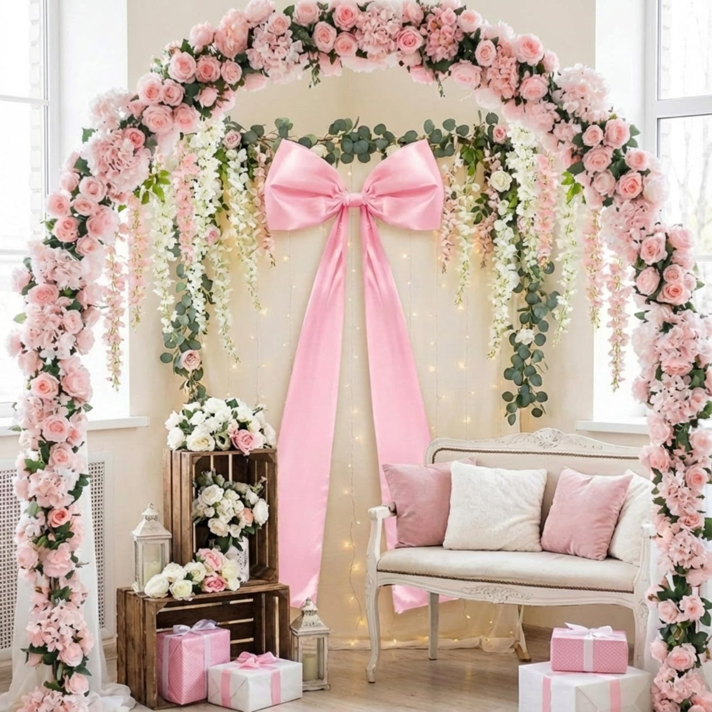 Daifunli 20 x 47 Inches Extra Large Pink Satin Bows for Coquette Room Decor Giant Bow Birthday Party Decorations for Home Wall Valentine's Spring Wedding Baby Shower Party Decor