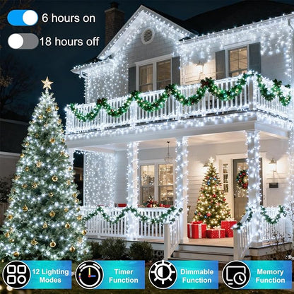 340 LED 90FT Christmas String Lights Outdoor, 12 Pro Modes and Timer Memory & Brightness, Plug in Outdoor Waterproof Clear Wire Twinkle Light for for Xmas Yard Tree Wedding Party Decor (Cool White)
