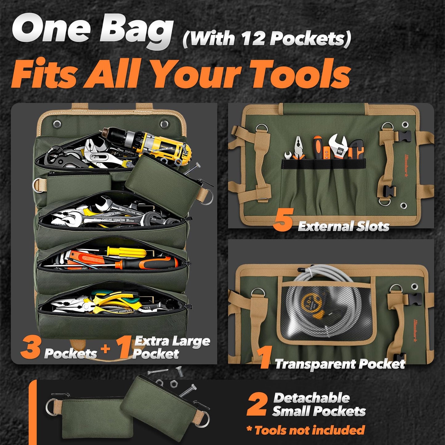 Fathers Day Gift for Husband Dad Men, Roll Up Tool Bag, Fathers Day Gift from Daughter Wife Son, Anniversary Birthday Gifts for Men Him, Portable Tool Organization for Mechanic Welding Electrician