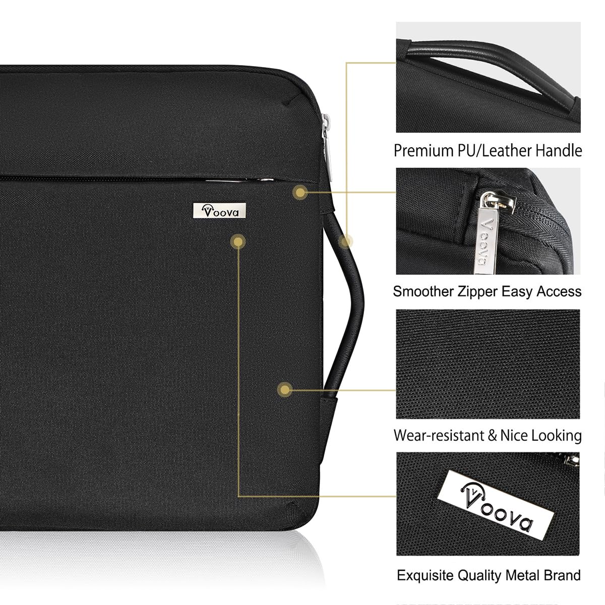 Voova Laptop Sleeve Case 13 13.6 Inch with Handle, 360°Protective Waterproof Slim Computer Bag Cover Compatible with MacBook Air 13 M1/M2/M3/M4 2020-2024, MacBook Pro 13, IPad Air/Pro 13, Black