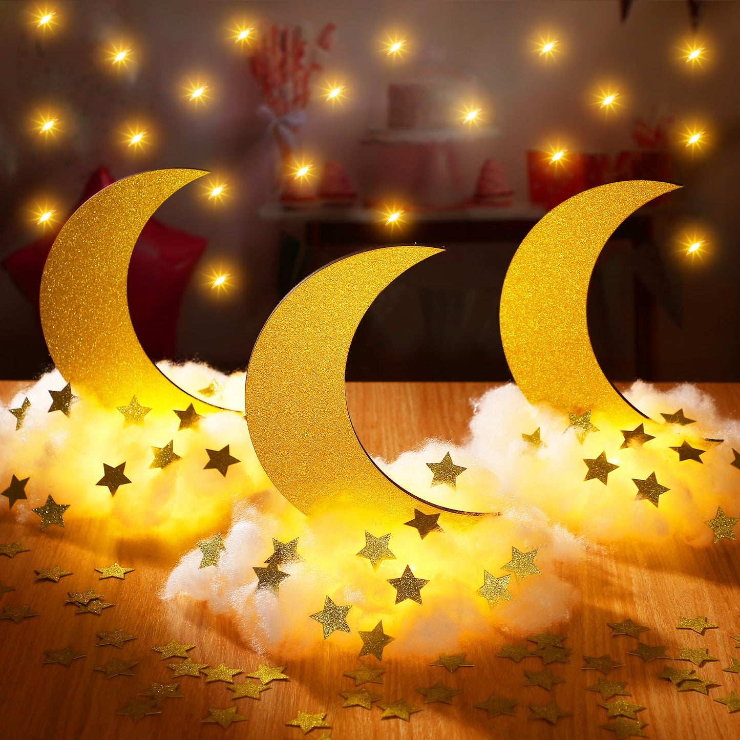 Wonderjune 9 Sets Twinkle Twinkle Little Star Table Centerpieces DIY Moon Stars Baby Shower Decorations Light Star Cloud Decor for Baby Shower Birthday Party DIY Crafts(Glitter Gold)