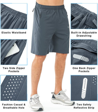 NORTHYARD Men's Athletic Running Shorts Gym Workout 7"/9"/5" Quick Dry Lightweight Sports Basketball Tennis 3 Zipper Pockets COOLGREY-9inch XL