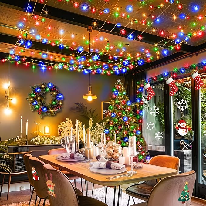 KNONEW 197FT 500 LED Christmas Lights Outdoor String Lights 8 Modes & Memory Fairy Light Plug in Waterproof LED String Lights for Xmas Yard Tree Wedding Party Holiday Decorations (Multicolor)