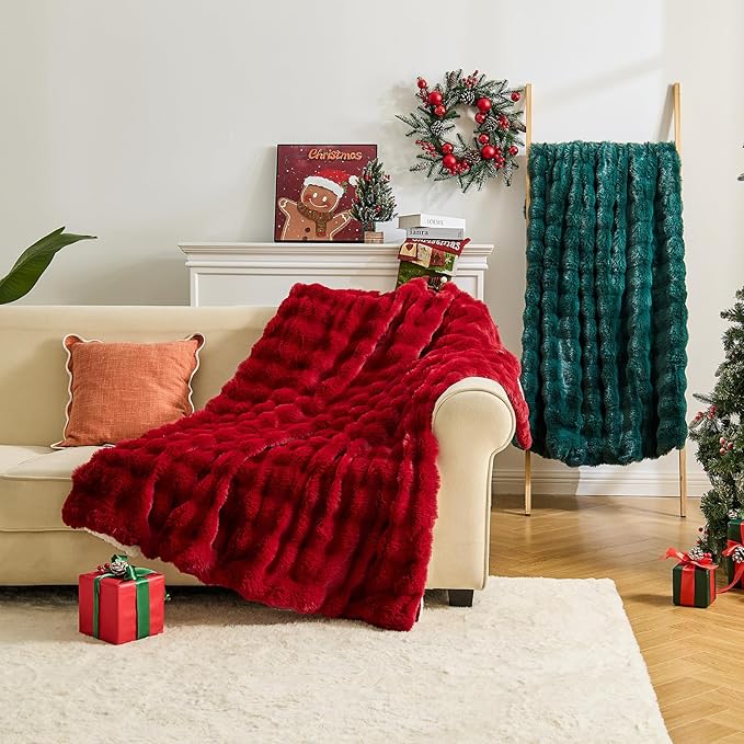 Heated Blanket Electric Throw Blanket 50''X 60''-Heating Blanket with 6 Heat Settings-4 Hours Auto Off,Cozy Faux Rabbit Fur Bubble Electric Blanket,Light Gray