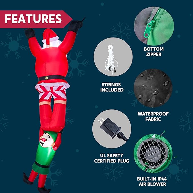 Joiedomi 8 FT Hanging Christmas Inflatables Decoration, Christmas Inflatable Climbing Santa with Falling Elf, Blow Up Santa with Build-in LEDs for Xmas Party Outdoor Yard Garden Lawn Decor