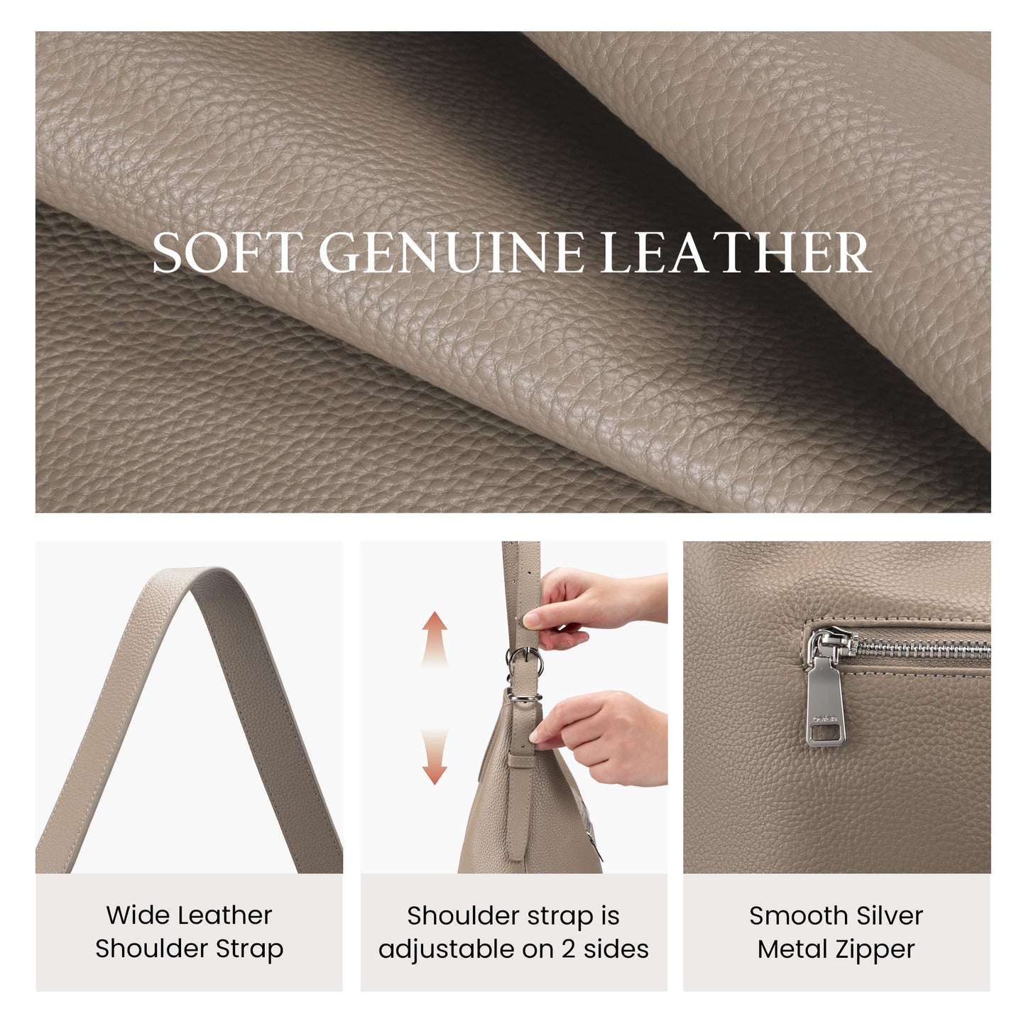 befen Soft Real Leather Hobo Bags for Women, Woman Crossbody Purses Leather Purse Shoulder Handbag Slouchy Bag for Daily & Travel Taupe
