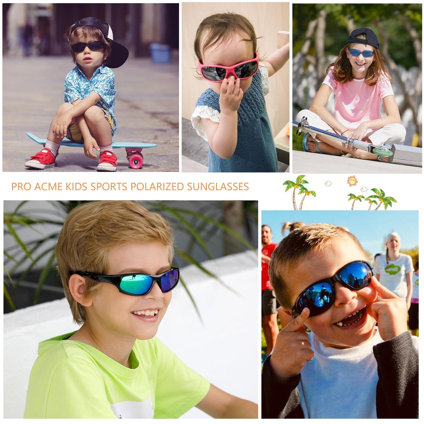 Pro Acme 3 Pack Kids Polarized Sunglasses for Boys Girls，Flexible TR90 Unbreakable Sports Baseball Sunglasses for Children Age 3-12, Medium
