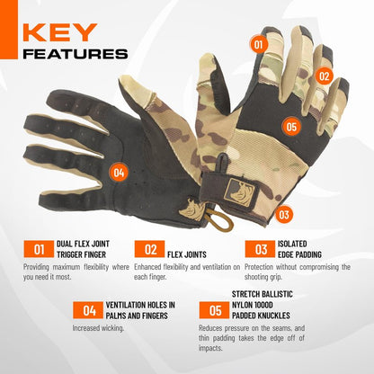 PIG FDT Alpha Full Dexterity Gloves for Shooting Sports, Touchscreen Compatible, Breathable, 1 Pair, Multicam, Medium