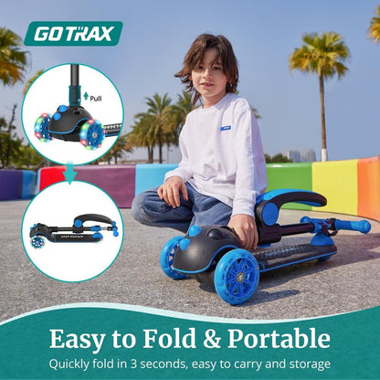 Gotrax KS3 Pro Kick Scooter for Kids, One Key Removable Seat & 3 Extra Wide PU Light-Up Wheels and Anti-Slip Deck, Adjustable Height Handlebar and Lean-to-Steer, Foldable Scooter for Children Aged 2-8