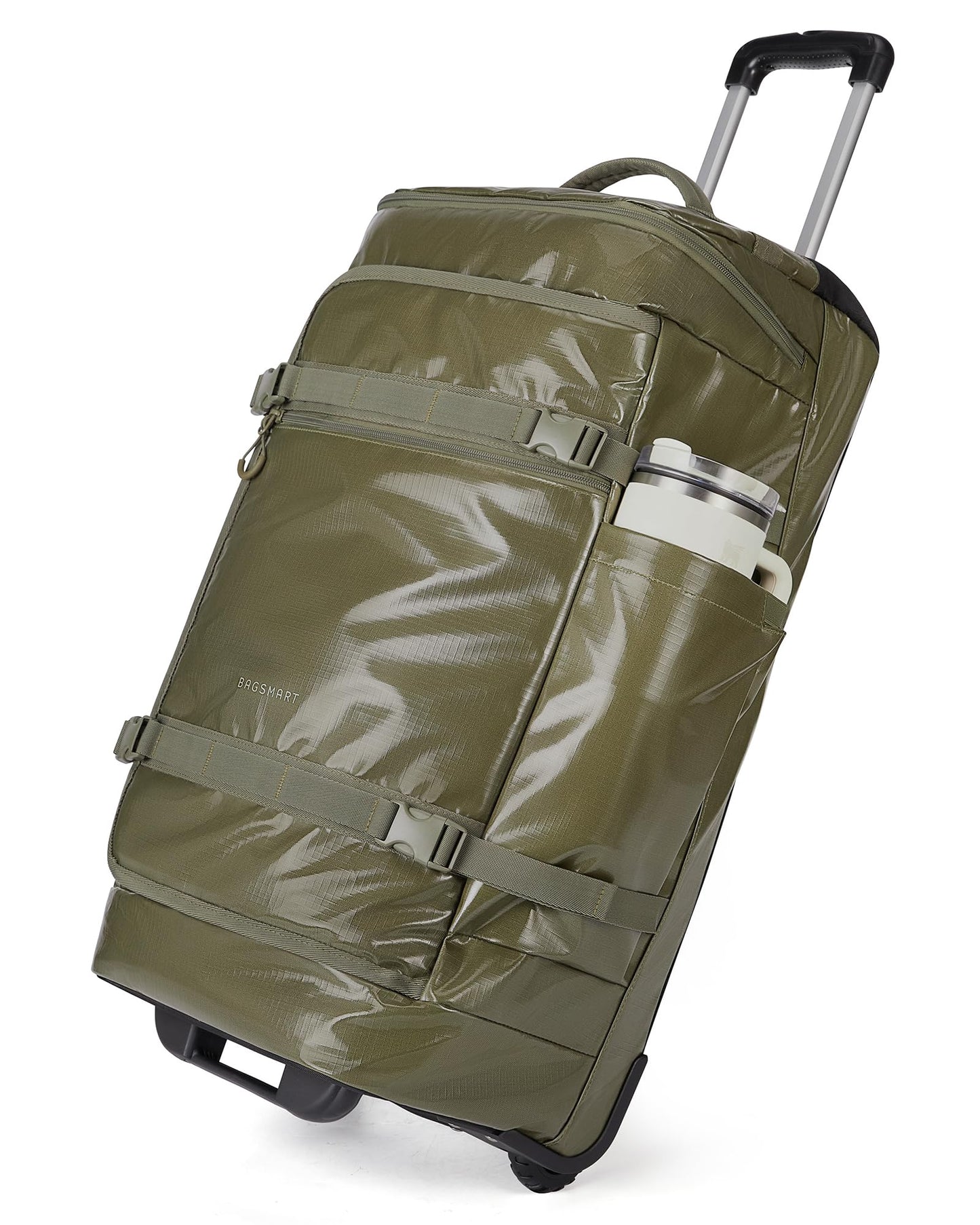 BAGSMART Rolling Duffle Bag with Wheels, Travel Duffel Luggage Bag for Men, Water Repellent Heavy Duty for Travel Camp, Olive Green, Large, 70L