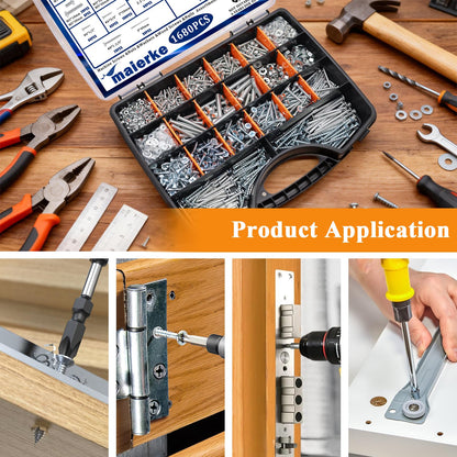maierke 1680 PCS High Hardness Screw Bolts and Nuts & Nails & Wood Screws Assortment Kit,M3/M4/M5/M6 Machine Screws,Small Nails,#6#8 Drywall Screw Set for Picture Hanging and DIY (Length 1/2 to 2")