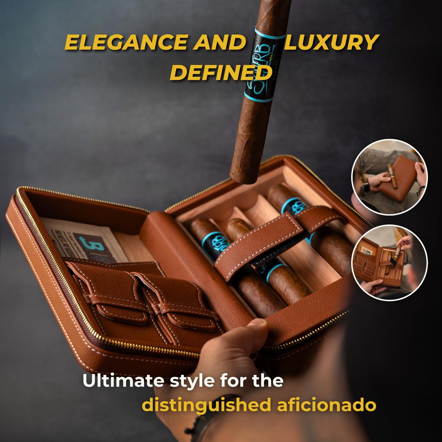 San Antonio Leather Cigar Case Travel Humidor with Cigar Lighter and Cutter