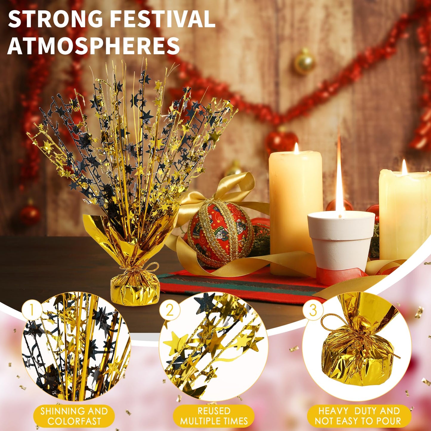 6 Pack Metallic Foil Spary Centerpieces for Tables, Black Gold Centerpieces for Tables Decorations, Star Brust Table Centerpieces for Birthday Graduation Wedding Baby Shower Party
