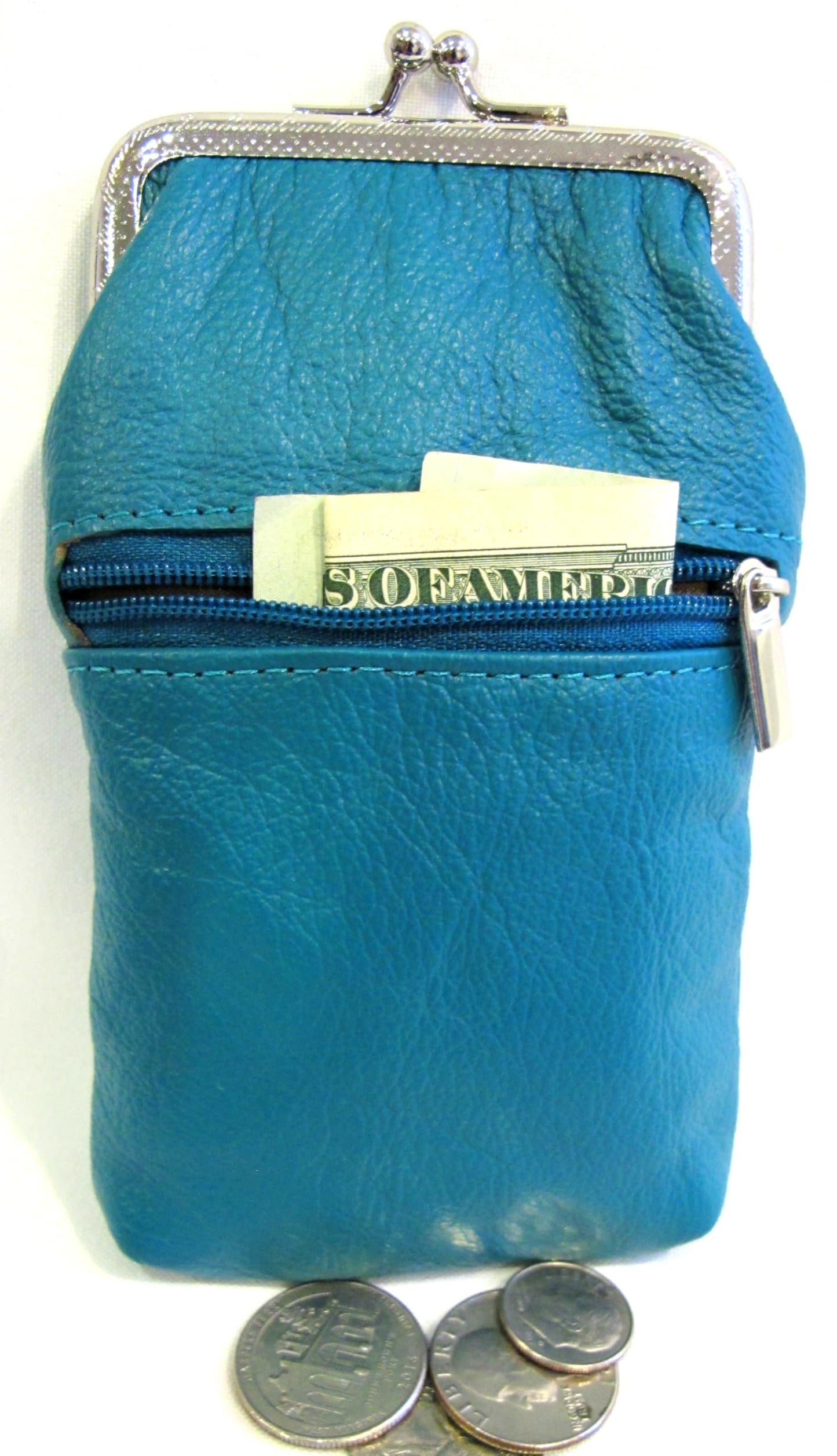 Women 100% Pure Leather Cigarette Case Lighter Match Pocket Zipper Coin Pouch -Teal