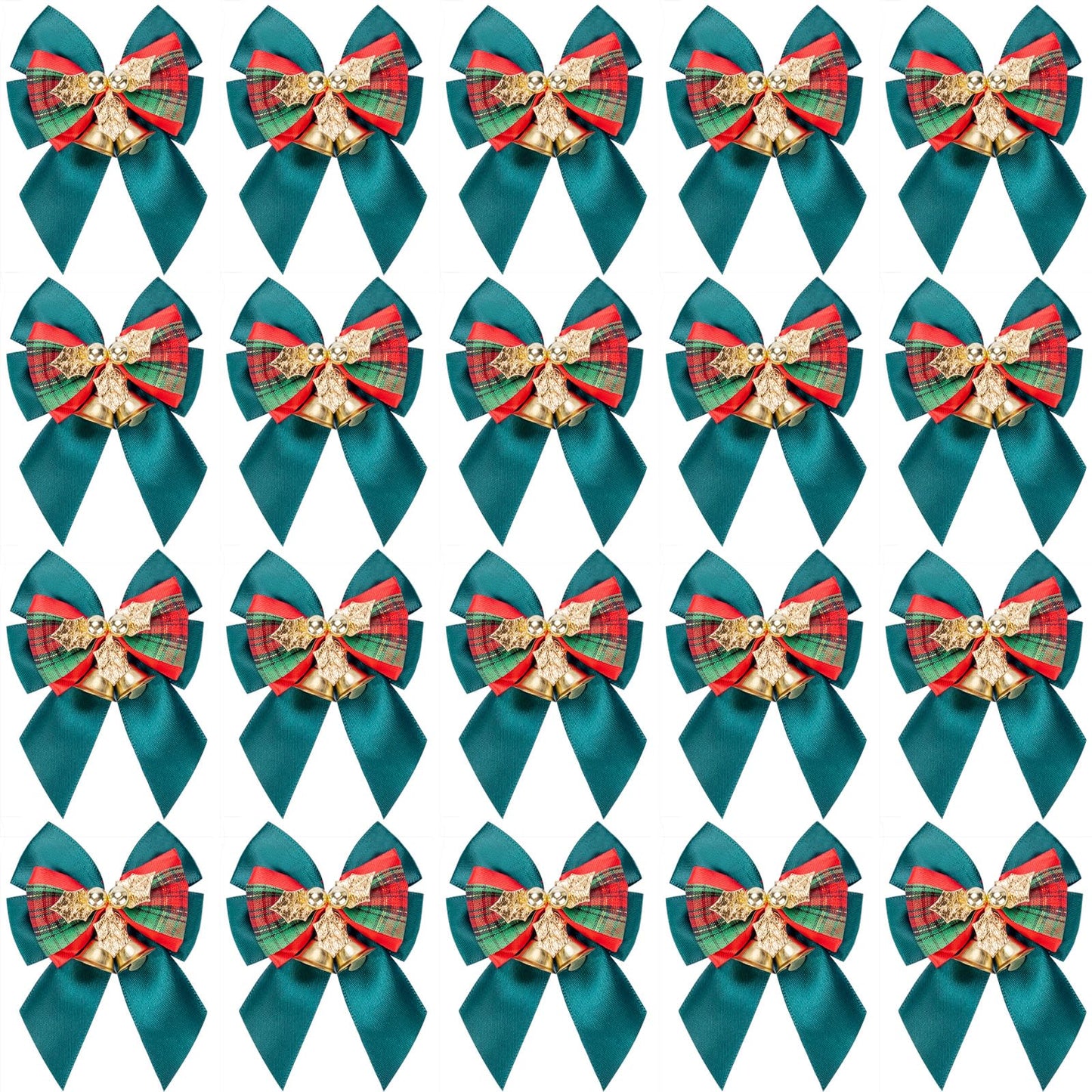 Voeveca 20 Pack Christmas Bows, Bowknot Wreath Bow with Jingle Bells for Christmas Garland Tree, Crafts, Wrapping, Wreath Xmas Hanging Ornaments Decor (20, Green)