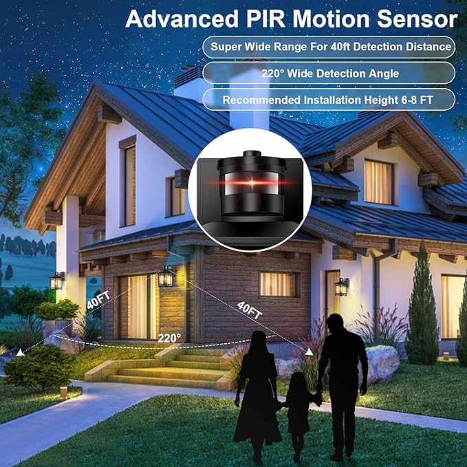 Dusk to Dawn Motion Sensor Light, Outdoor Light Fixture, Aluminum Wall Sconce Lighting, Front Porch Light, Exterior Lights for House Patio, Outside Lights, Wall Mount Anti-Rust Lantern