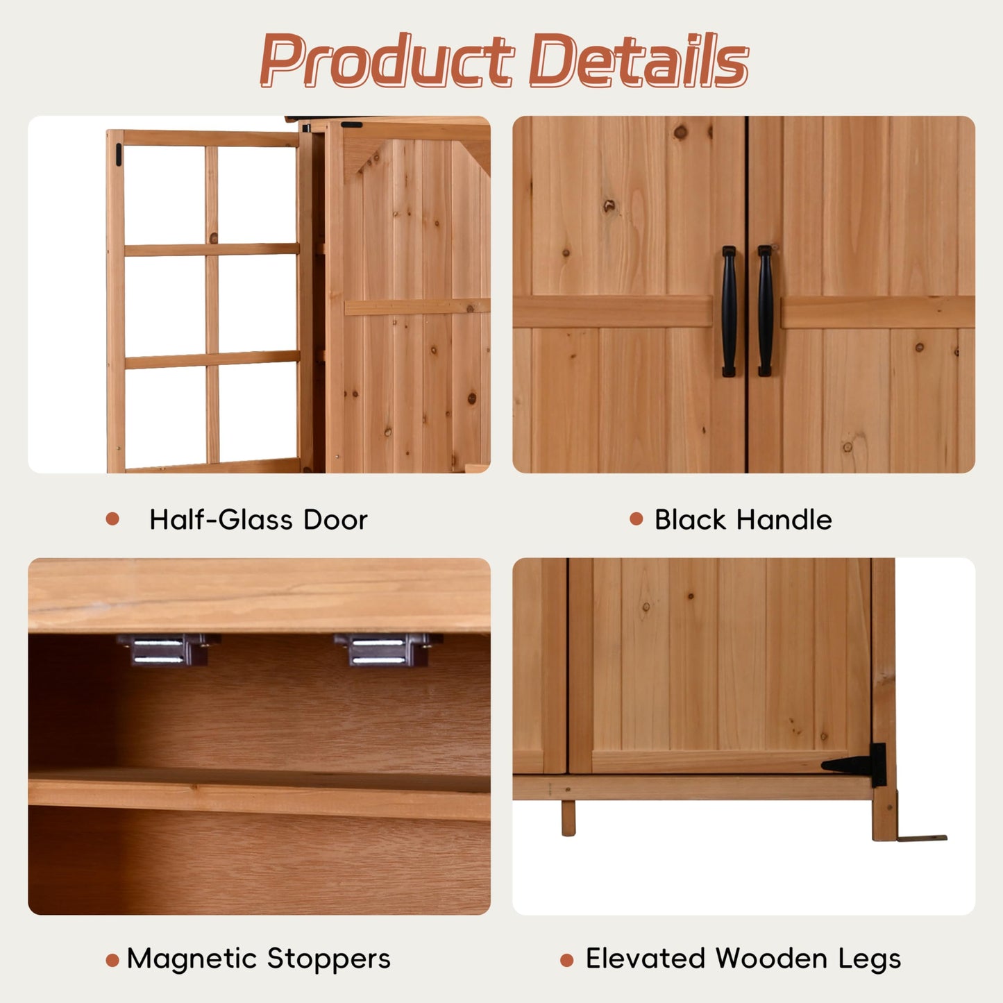 Outdoor Garden Shed with Waterproof Roof and Workstation, Outdoor Storage Cabinet with 7 Storage Shelves, 2 Drawers and 6 Hooks, Natural