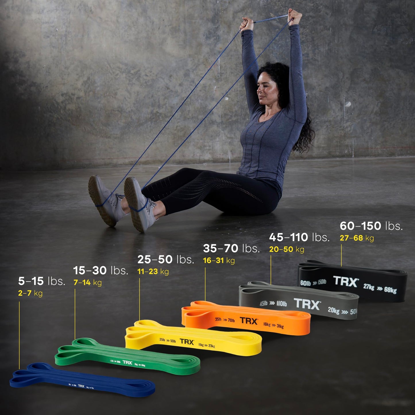 TRX Training Strength Band Set for Working Out, Full-Body Resistance Bands for Home and Gym Use, 79.5-Inch Circumference, 5 – 70 Pounds, Pack of 4