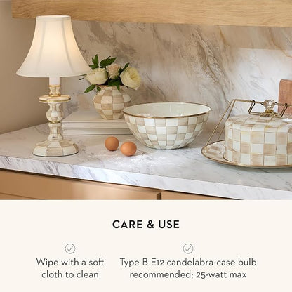 MACKENZIE-CHILDS Candlestick Lamp, Decorative Living Room and Bedroom Lamp, Brown-and-White Mocha Check