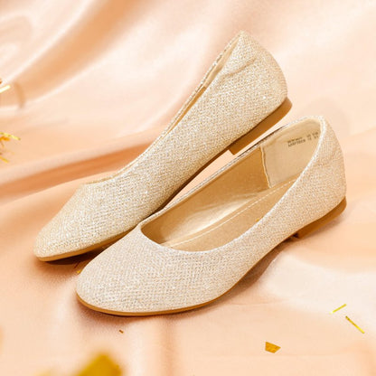 DREAM PAIRS Girls Dress Shoes Slip on Ballerina Flats for Wedding/Party,Size 1 Little Kid,Gold/Glitter,MUY