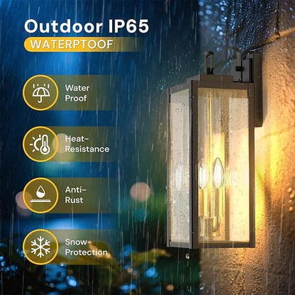 L LOHAS LED 18" Dusk to Dawn Outdoor Wall Lights, 2-Light Black and Gold Outdoor Wall Sconce Lantern with Clear Glass, Tall Transitional Exterior Light Fixtures for Porch, Garage, ETL Listed, 2 Pack