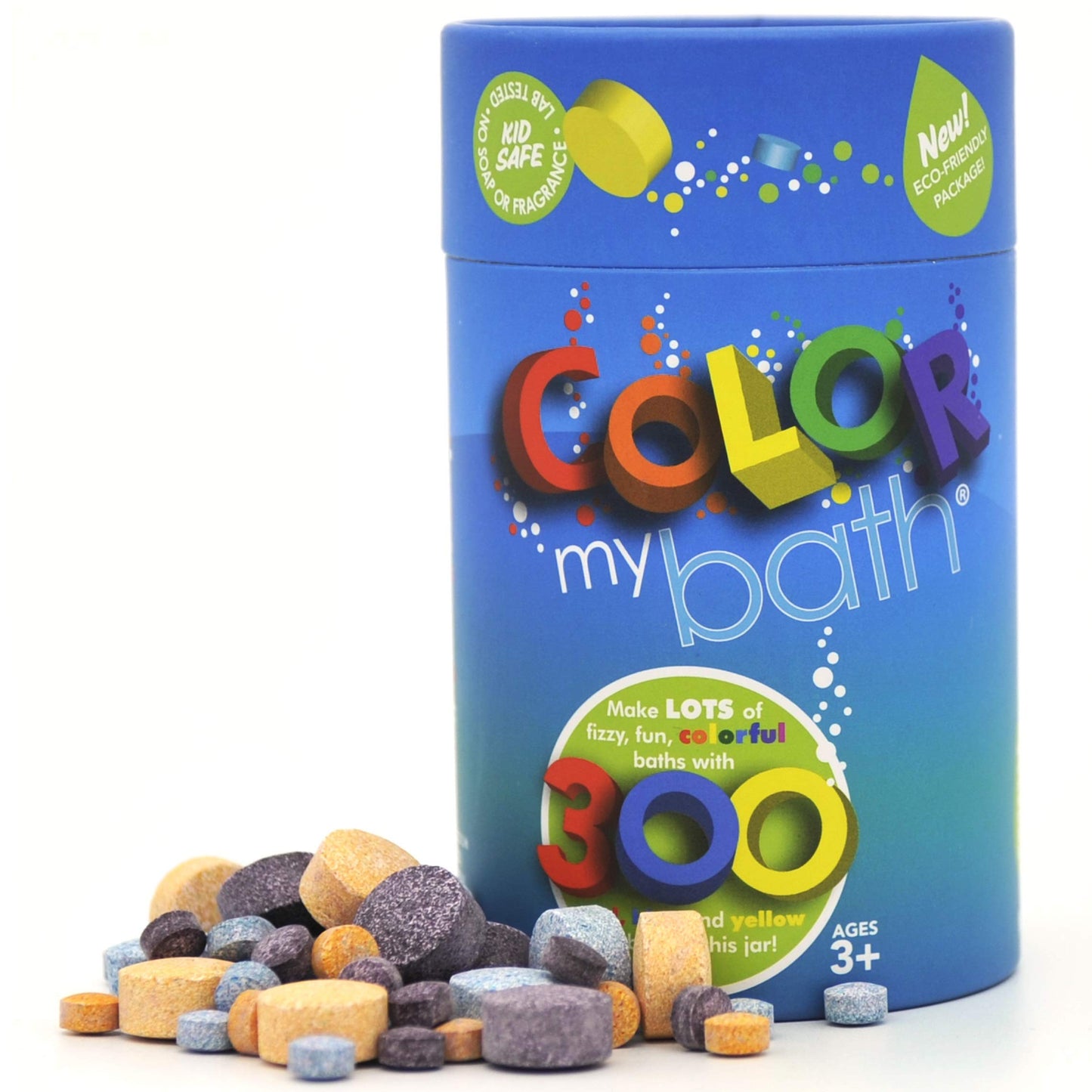 Color My Bath – Bath Color Tablets for Kids, 300 Count Jar – Color Changing, Non-Toxic, Non-Staining, Fragrance-Free – Mix Your Own Rainbow and Make Bathtime Fun & Educational - Made in USA (1-Pack)