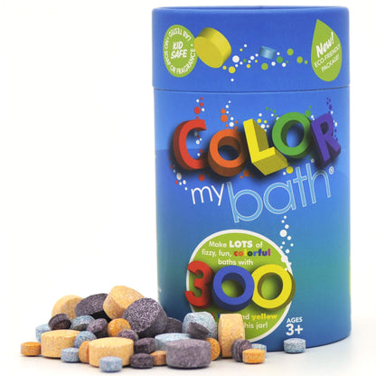 Color My Bath – Bath Color Tablets for Kids, 300 Count Jar – Color Changing, Non-Toxic, Non-Staining, Fragrance-Free – Mix Your Own Rainbow and Make Bathtime Fun & Educational - Made in USA (1-Pack)