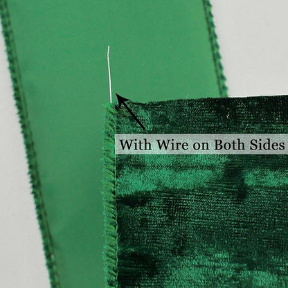 MEEDEE Green Velvet Wired Ribbon 2.5 inch Crushed Velvet Christmas Ribbon 10 Yards for Christmas Tree Decoration, Wreath Supplies, Crafts Bow, Gift Wrapping, Wedding Decor and Accents