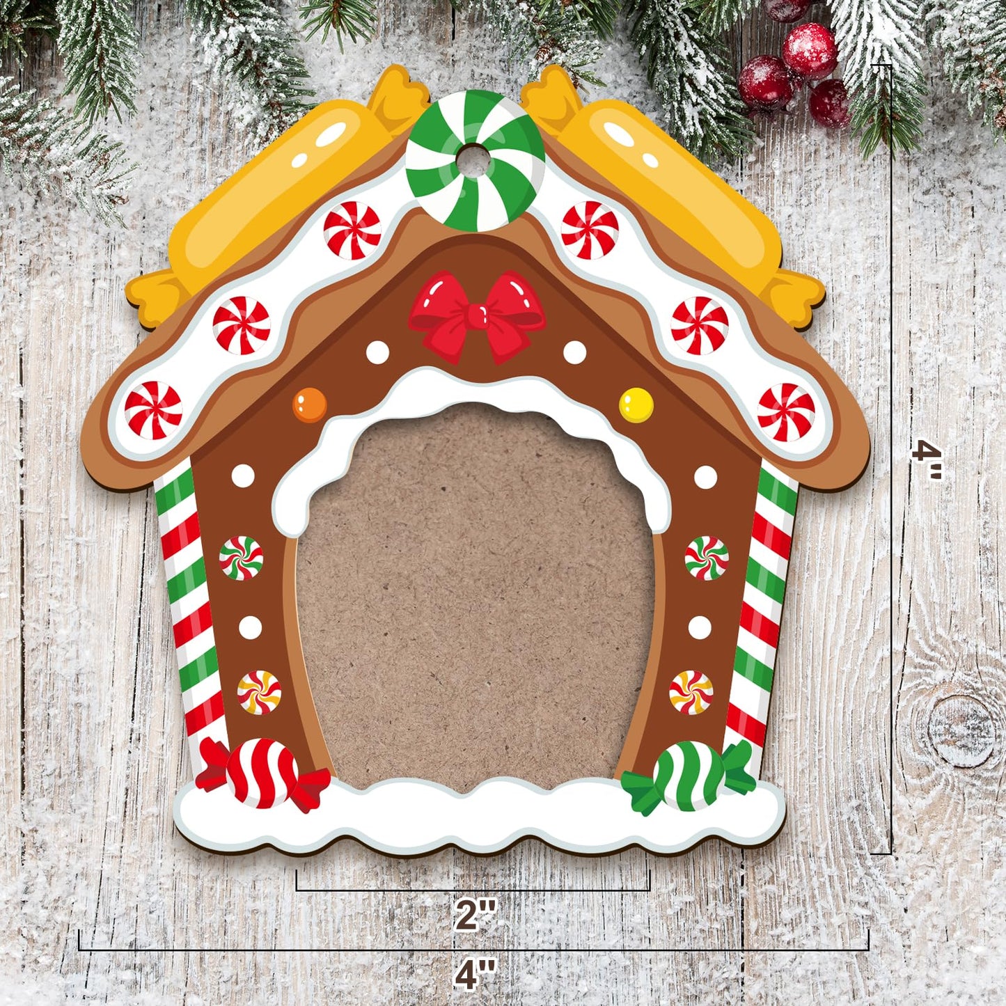 COCHIE Christmas Picture Frame Ornament for Christmas Tree Stocking Decorations, 10PCS Bulk Wood Photo Hanging Ornaments Holiday Xmas Gift (Sweet Gingerbread House)