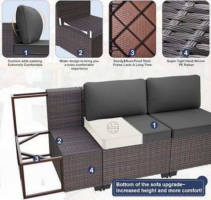 Kurapika 8 Pieces Patio Furniture Set, Rattan Wicker Outdoor Conversation Sets w/43in Propane Fire Pit Table and 4 Inch Cushion(Grey)