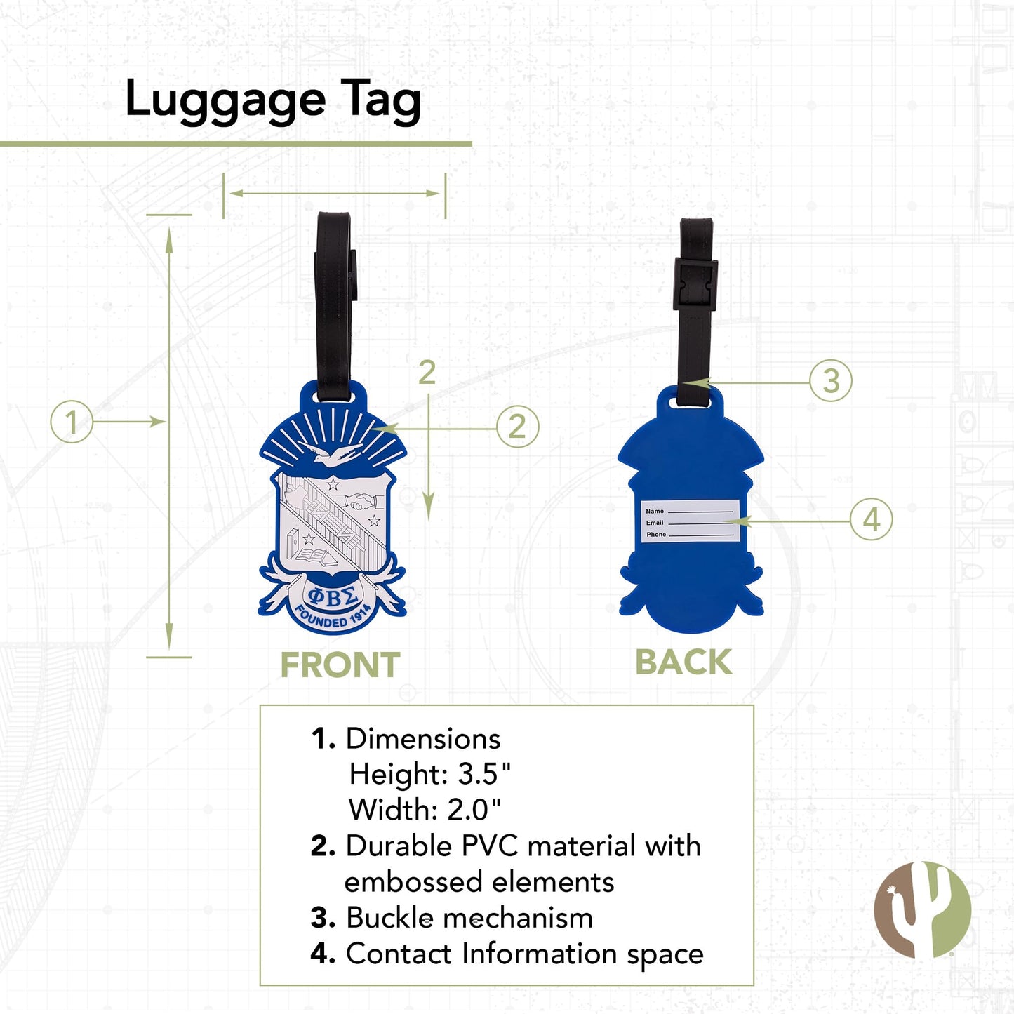 Desert Cactus Phi Beta Sigma Luggage Tag Fraternity Bag Nupe (PVC Crest Luggage Tag)