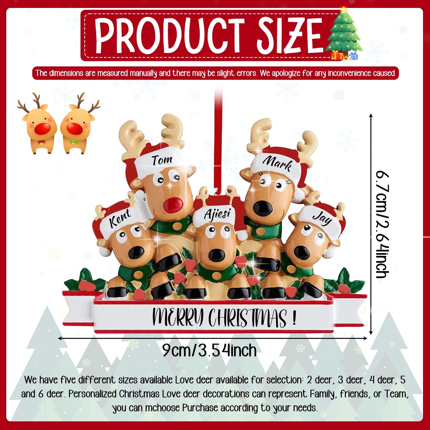 Personalized Reindeer Christmas Ornaments 2025, DIY Resin Elk Deer Family Ornaments with Custom Name, Tree Decorations, 3D Customized Christmas Ornament Gifts (Family of 4)