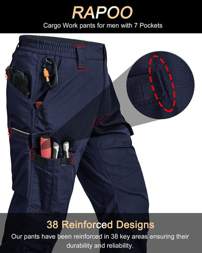 Rapoo Tactical Pants for Men Cargo Working Fishing Pants for Men with Pockets Mens Outdoor Pants Navy 44Wx34L