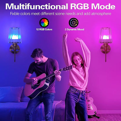 Battery Operated Wall Sconces set of Two,Wireless Wall Sconces with 5000 mAh Bulb and Remote,LED 15 Colors Rechargeable Gold Wall Sconce with Crystal for Bedroom Living Room Hallway Wall Decor