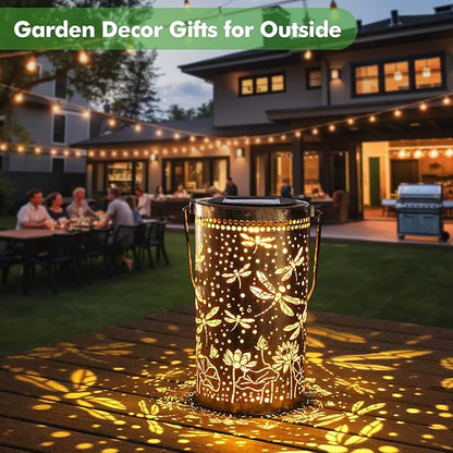 Fabuday Dragonfly Lotus Outdoor Solar Lantern Waterproof - Hanging Solar Power Lights Led for Outside, Garden Decor for Patio, Porch, Balcony, Yard and Deck, Gardening Decorations Gifts for Women Mom