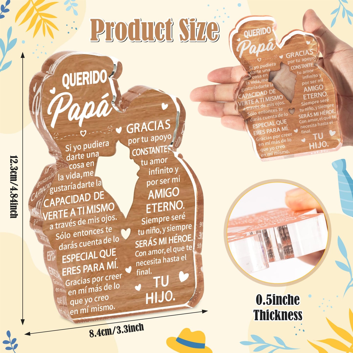 Yopyame Gift for Dad from Son - Spanish Papá Heartwarming Keepsake Father Son Embracing Acrylic Plaque Sign Best Dad Ever Gift Regalos Para Papá Office Desk Decor Father’s Day Birthday Christmas Gifts