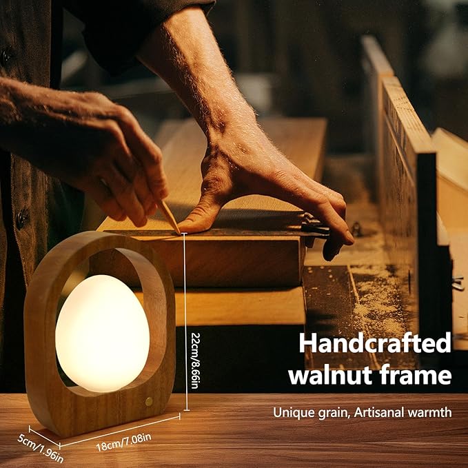 JESLED Rechargeable Cordless Table Lamp, Touch Control 3-Color Dimmable Bedside Lamp, Small Nightstand Lamp with Wooden Mid-Century Modern for Bedroom Ambient Lighting
