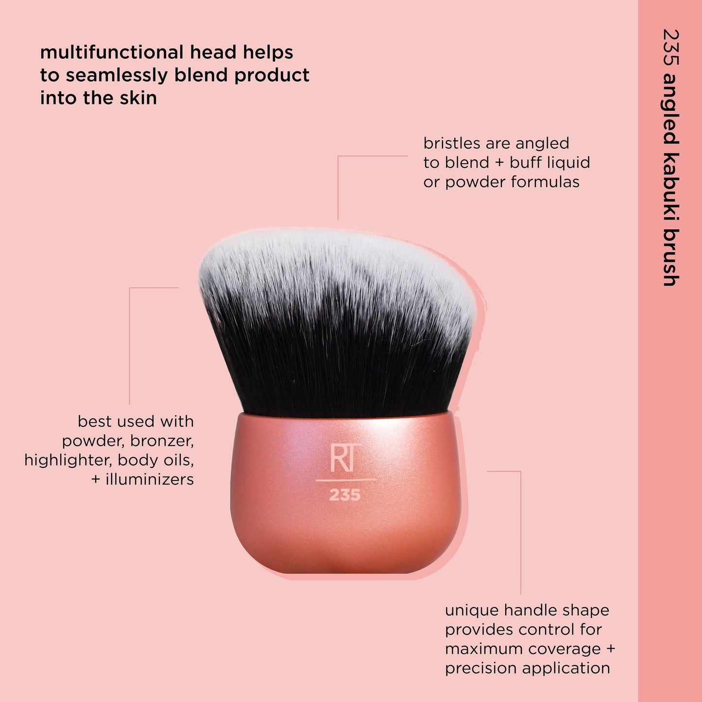 Real Techniques Foundation Makeup Blender, Kabuki Brush For Face or Body Makeup, Works With Liquid or Cream Foundation, No Handle, Blend & Buff Makeup, Dense Synthetic Bristles, 1 Count