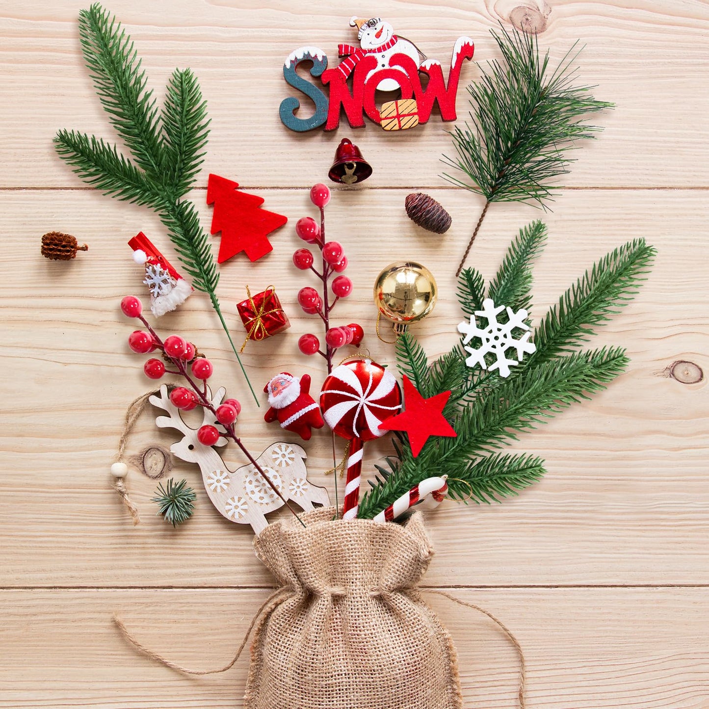 24 Pcs Christmas Artificial Pine Picks and Red Berry Stems, 10.5 Inch Greenery Pine Sprigs, 8 Inch Red Berry Branches, Faux Holiday Floral Picks for Wreaths, Garlands, Craft DIY, and Xmas Decorations
