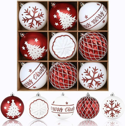 SHareconn 100MM/4 Inch 9PCS Large Christmas Balls Ornaments, Shatterproof Plastic Hanging Big Baubles Set for Xmas Tree Decoration Holiday Party Wedding Decorations with Hook,Red and White