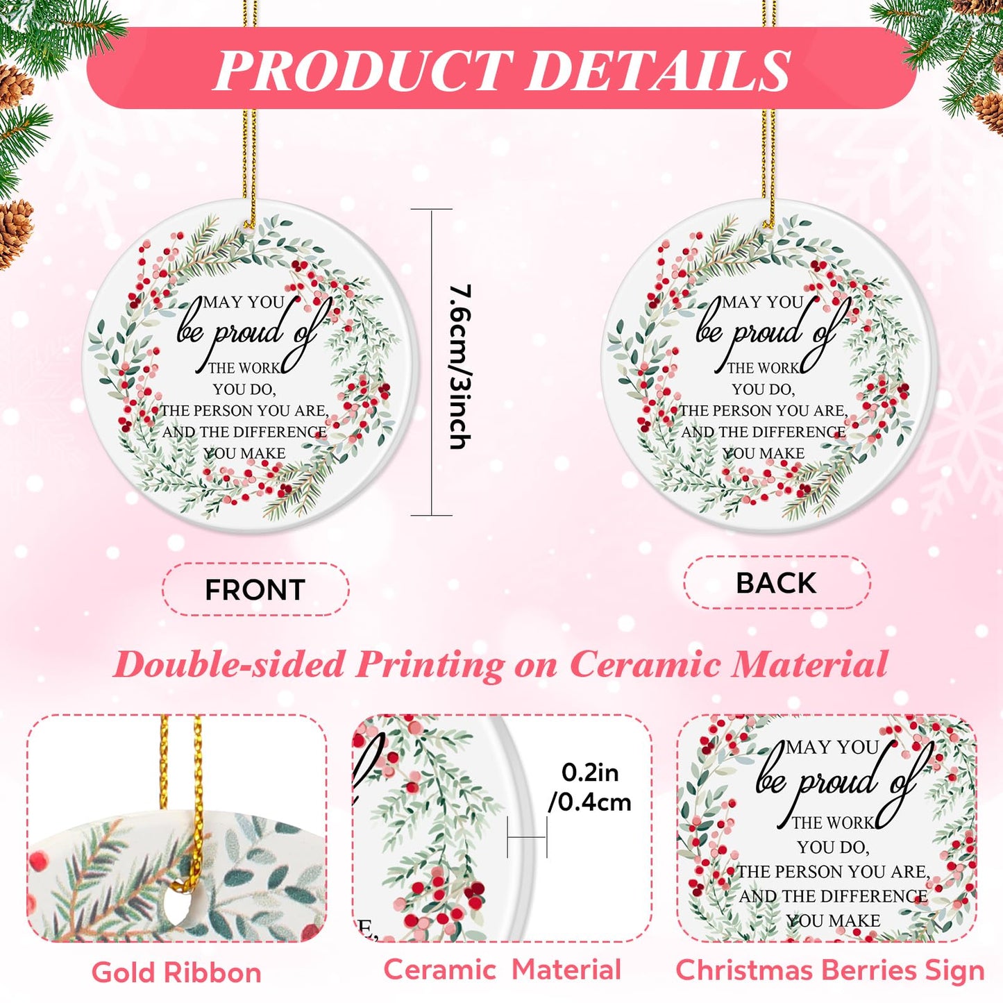 Suzile Employee Christmas Ornaments Coworker Thank You Gifts Bulk May You Be Proud Ornament Keepsake Ceramic Hanging Plaque Xmas Appreciation Gifts for Teacher Volunteer(16 Sets,May You)