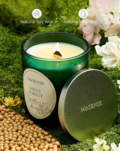 M&SENSE Eucalytus Pine Strong Scented Candle, Wooden Wick Candle, 100 Hours Slow Burning No Toxin Natural Soy Wax 18oz, Relax Aromatherapy Fall Winter Home Fragrance,Housewarming Gifts for Men Women