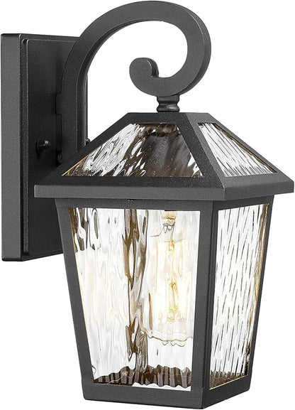 Outdoor Lights Fixtures Wall Mount, Outdoor Wall Lantern with Water Ripple Glass, Waterproof Outside Exterior Wall Sconce Lights Fixture for House, Front Porch, Patio, Matte Black