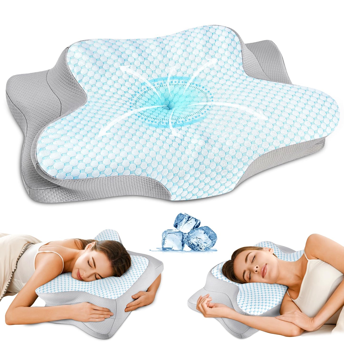 Cervical Pillow for Neck Pain Relief - Ergonomic Pillow for Sleeping Side Sleeper Pillow for Adults, Contour Neck Pillow Cooling Memory Foam Pillows, Orthopedic Bed Pillow for Back Stomach Sleepers