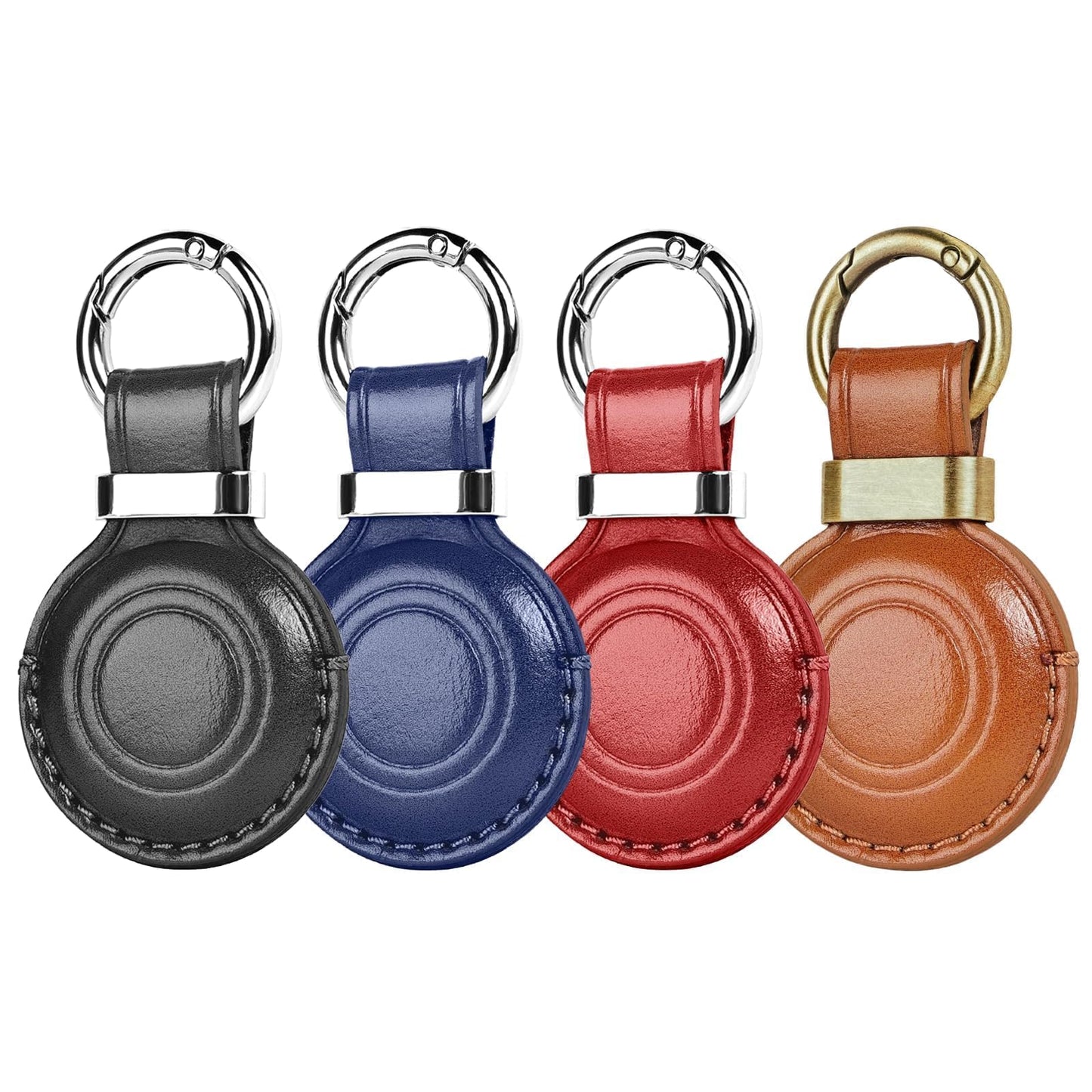 MOLOVA Leather Holder Keychain for AirTag 2nd Gen (2026) & 1st Gen, Compact Design with Air tag Case, Secure Protective Cover with Ring Car Keys Chain Fob Accessories, Black/Dark Blue/Red/Vintage