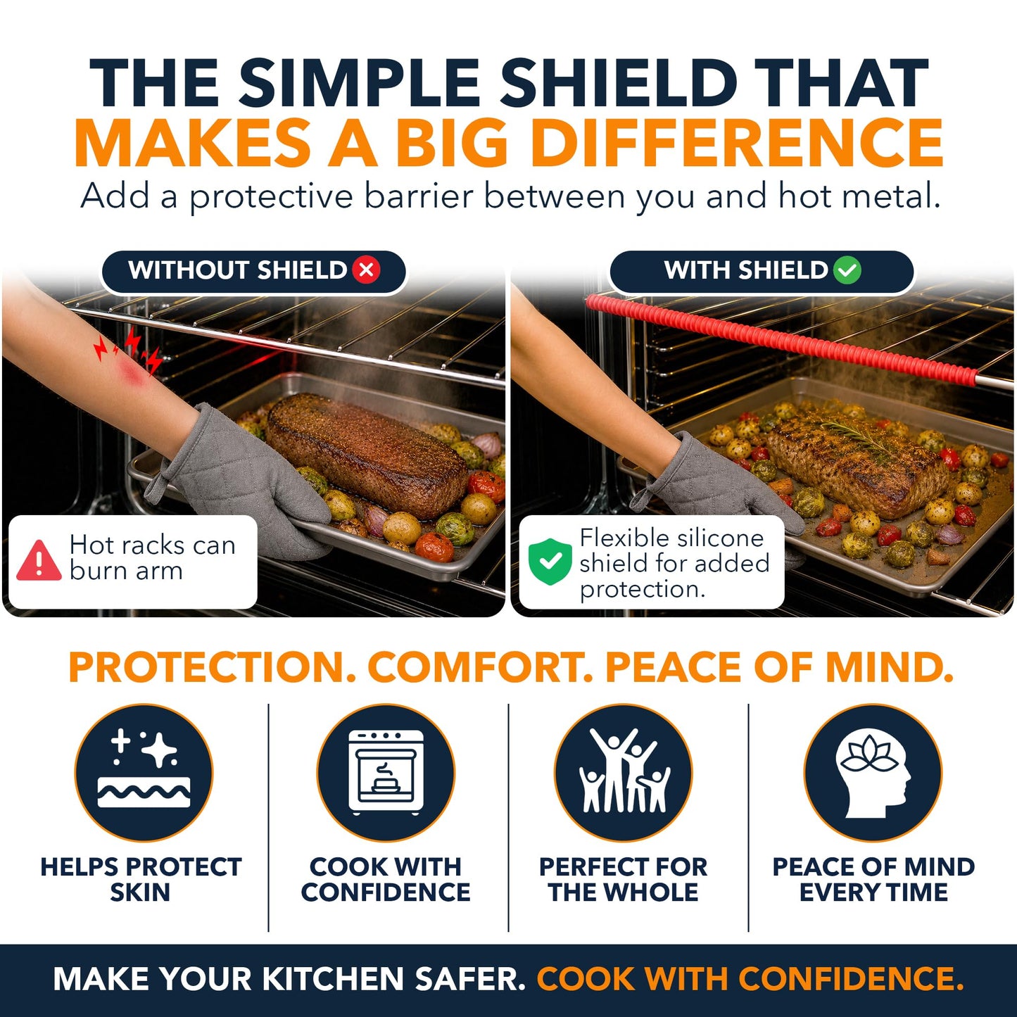 Silicone Oven Guards for Racks by Linda’s Essentials (3 Pack) - Heat-Resistant Rack Protectors Shield, Prevents Burns & Scars, Easy to Fit Design, Must-Have Kitchen Safety 14 Inches Long (Red)