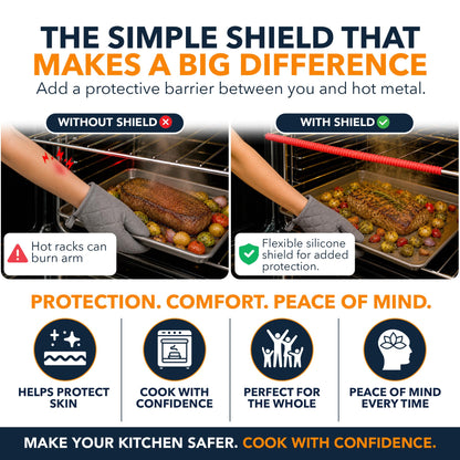 Silicone Oven Guards for Racks by Linda’s Essentials (3 Pack) - Heat-Resistant Rack Protectors Shield, Prevents Burns & Scars, Easy to Fit Design, Must-Have Kitchen Safety 14 Inches Long (Red)